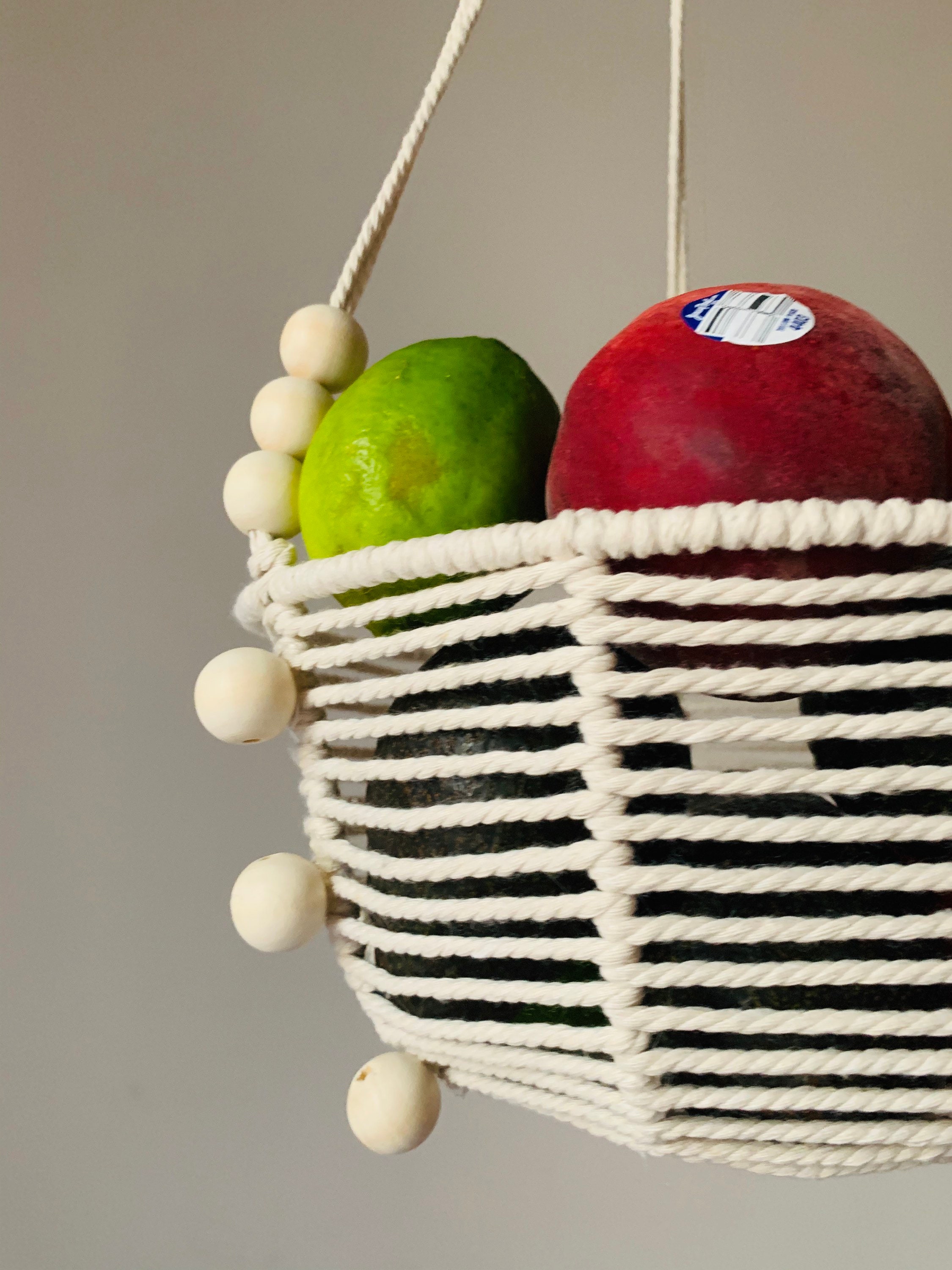 Macrame Wood Beaded Hanging Basket Etsy UK