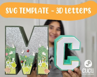 Modello SVG - File di taglio dell&#39;alfabeto LETTERE e NUMERI 3D dalla A alla Z 0-9 per Cricut, Brother ScanNCut, Cameo Silhouette. Download immediato