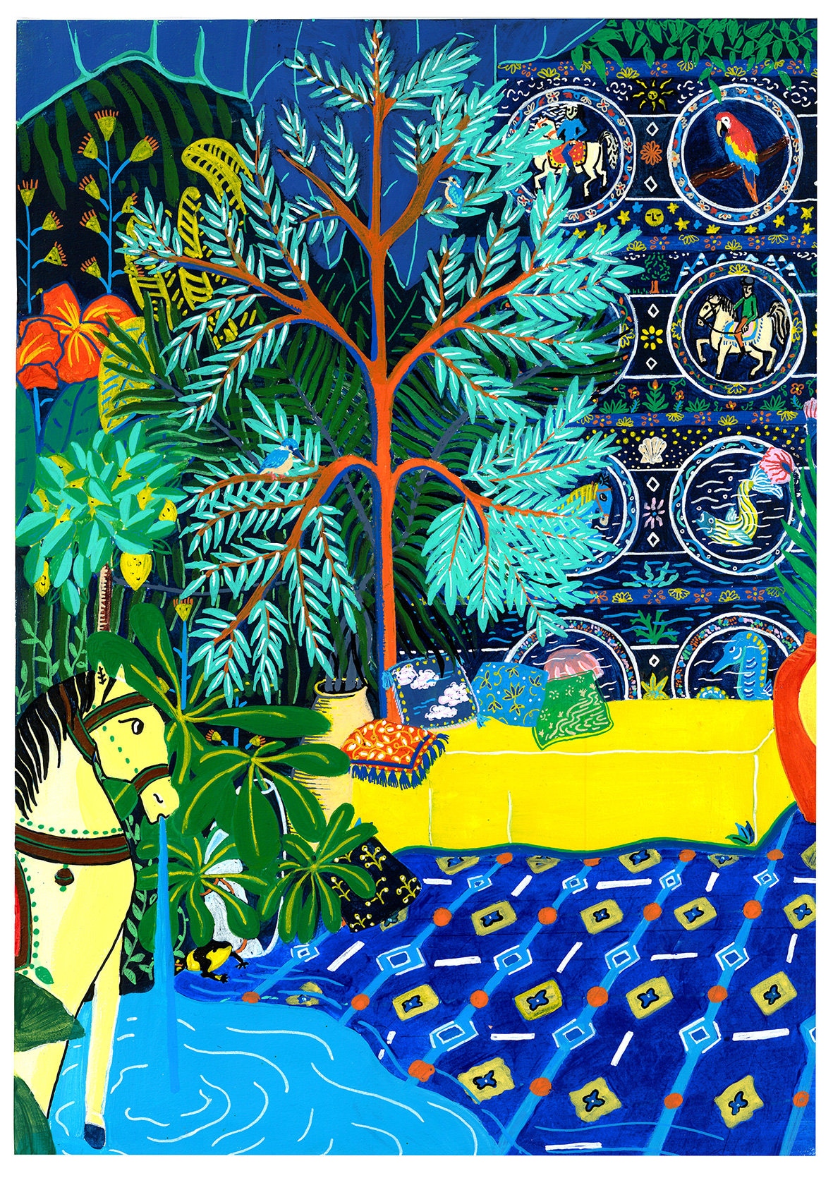 Affiche Imprimée A3 ou A4 d'apres Peinture Acrylique d'un Cheval de Bois Décoratif