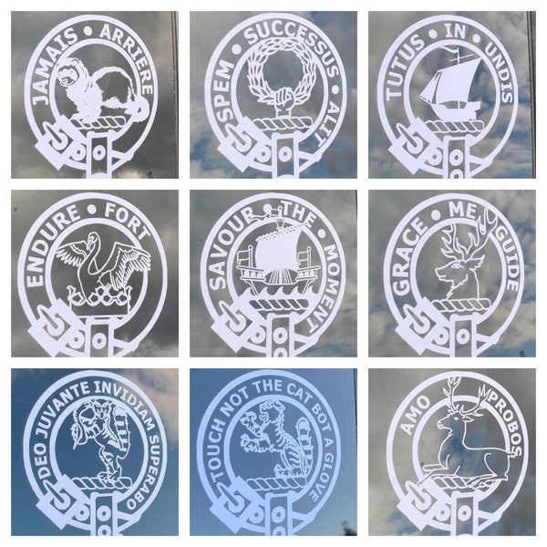 Clan Decals - Dickie, Ross, Wood, Lindsay, Duncan, Forbes, MacThomas, Chattan, and Blair.