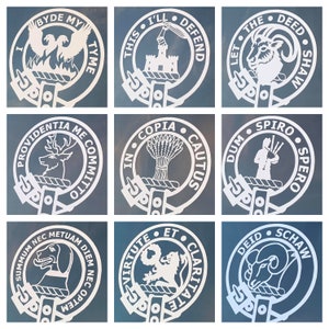 Clan Decals - Campbell of Loudoun, Kincaid, Fleming, Kyle, Dodds, MacLennan, Teague, O'Hara, and Ruthven.