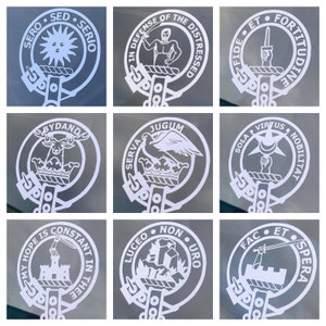 Clan Decals - Linton, Allardice, Shaw, Gordon, Hay, Henderson, MacDonald of Clanranald, MacKenzie (Mountain version), and MacArdle.