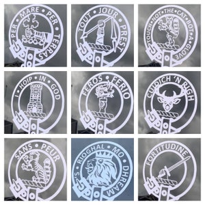 Clan Decals - MacEachern, Carmichael, MacKintosh, MacNaughton, Chisholm, MacKenzie, Sutherland, MacGregor, and MacRae.