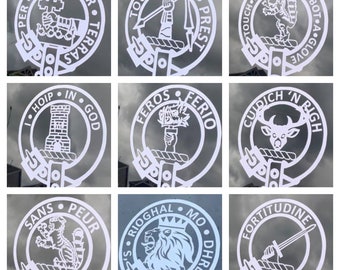 Clan Decals - MacEachern, Carmichael, MacKintosh, MacNaughton, Chisholm, MacKenzie, Sutherland, MacGregor, and MacRae.