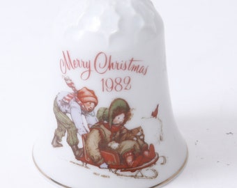 1982, Holly Hobbie, Christmas Bell, Merry Christmas, Fine Porcelain, Designers Collection, Holiday Fun, Ornament, Decor, Vintage, ~20-18-612