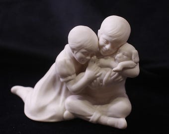 1990s, Hansen Classics, Kids with Puppy, Heads or Tails, Figurine, Fine Porcelain, Collectible, ~ 250729-WH 1334