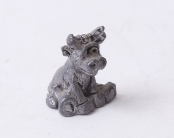 Cow, Sitting, Pewter, Tiny, Figurine, 1.2&quot;, Animal, Miniature, Statuette, Home, Interior, Decor, Vintage, ~20-01-70