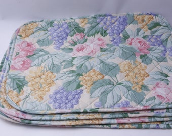 Floral, Square, Grapes, Chair Pads, Chair Cushion, Pillow, Quilted, Set Of Four, 18", Home, Interior, Decor, Vintage, ~ 20-01-290