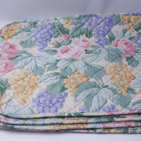 Floral, Square, Grapes, Chair Pads, Chair Cushion, Pillow, Quilted, Set Of Four, 18", Home, Interior, Decor, Vintage, ~ 20-01-290