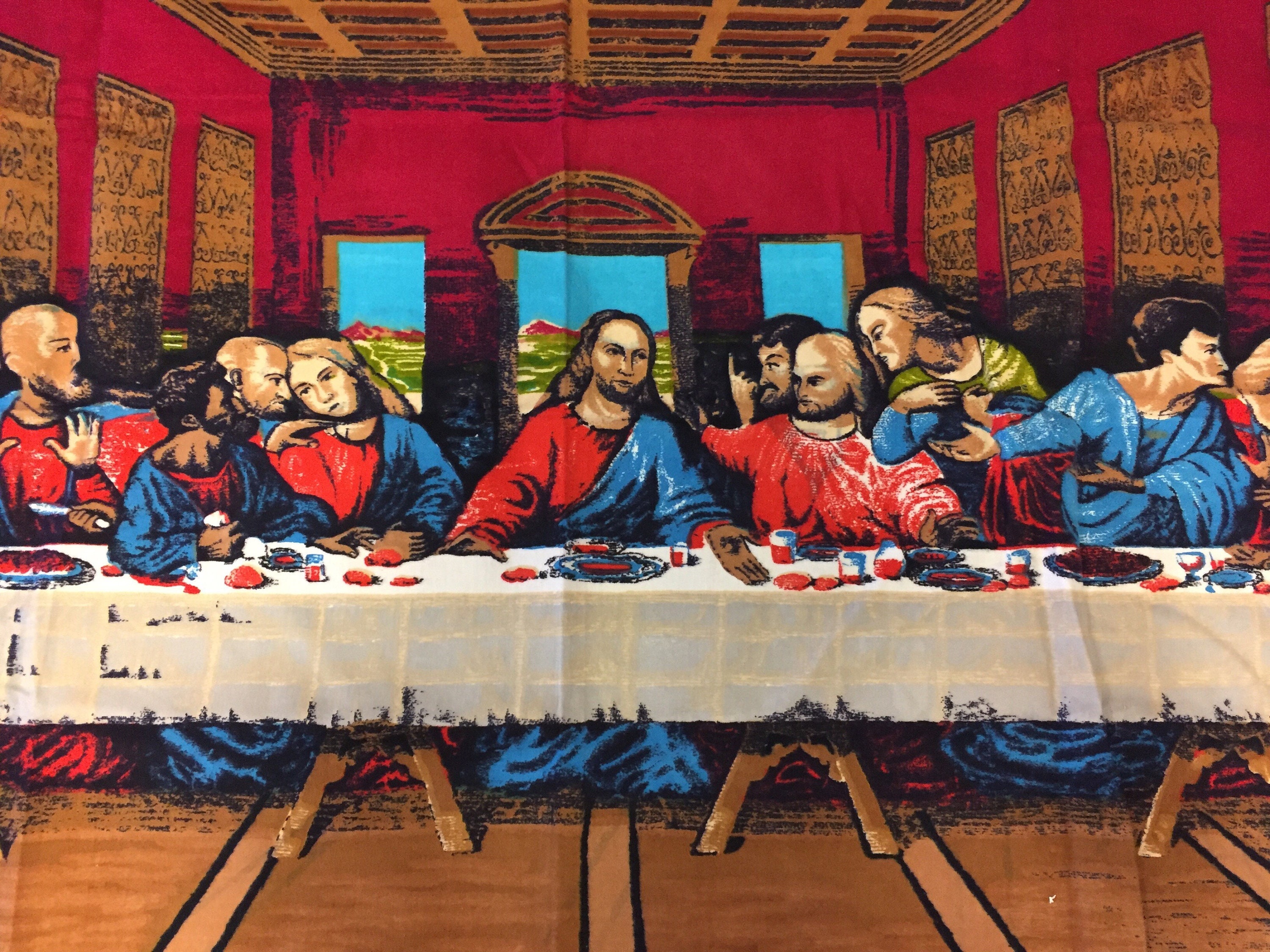 Last Supper Michelangelo Vintage Decorative Rug 1970s Christ