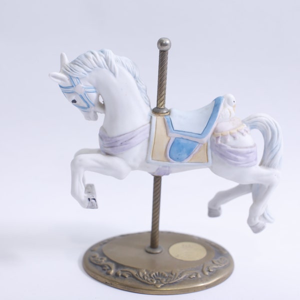 Carousel Horse, Figurine, 7", Brass Stand, White Horse, Painted Saddle, Animal Figure, Tabletop, Decor, Vintage, Collectible, ~ WH-016 542