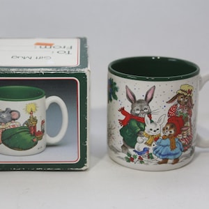 Navidad, Conejitos, Familia de Conejos, Popurrí, 1989, Taza, Taza de Café, Taza con Mensaje, Taza Novedad, Cerámica, Taza de Té, ~ 230217-DISV 35