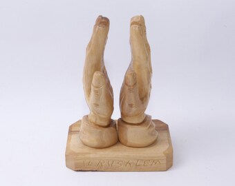 Hand Carved, Jerusalem, Praying Hands, 7", Wooden, Hand Carved, Souvenir, Light Brown, Tabletop, Decor, Toy, Vintage ~ 20-01-422