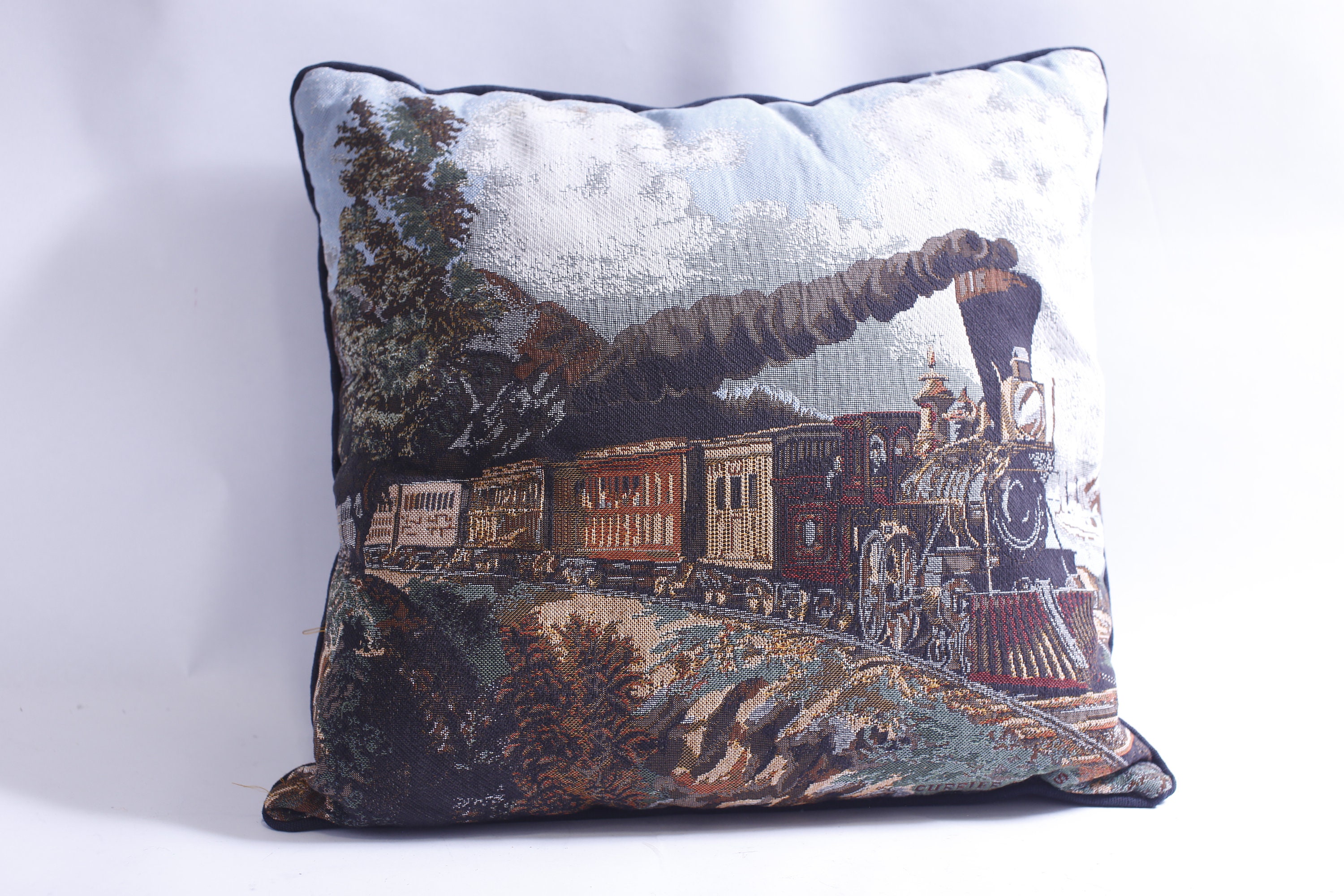 Dampflokomotive, Zug, Dekokissen, dekorativ, quadratisch, 30,5 cm, Eisenbahn, Eisenbahn, Transport, Vintage, Darstellbar, Dekor, ~ WH-019 519