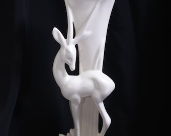 White, Haeger, Impala, Ceramic Vase, 12", Antelope, Gazelle, Art Deco, Decorative, Collectible, Stylish, Displayable, ~ WH-016 546