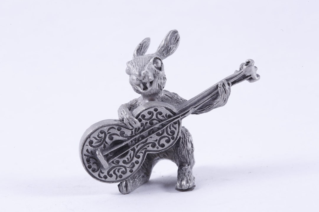 Rabbit With Guitar, Signed, Pewter, Figurine, Hudson, 665, Statuette ...