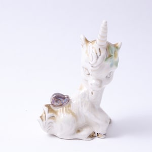 Unicorn, Ceramic, 4&quot;, Statuette, Sitting, Figurine, Fantasy Animal, Art, Tabletop, Interior, Decoration, Collectible, ~ 20-01-426
