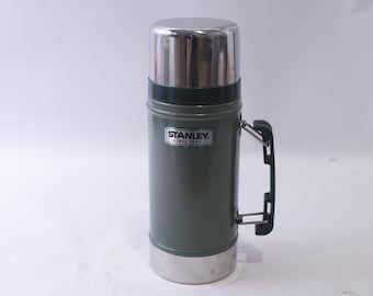 Vintage Stanley, Thermos, Green-Silver, with Handle, Insulated, Beverage, Travel, Stainless Steel, Hot, Cold, Leak-Proof, ~ 240510-WH 923