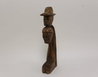 Estatua de madera tallada, hombre, mujer, figura, escultura, étnico, 13,5", mesa, decoración, arte, hogar, interior, vintage, coleccionable, ~ 20-01-113