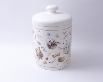 Marjolein Bastin Jar, Birds, Countryside, Village, White, Kitchen, Cookie Jar, 10.5", Food Storage, Decor, Vintage,~1067