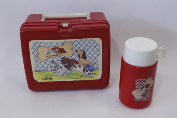 Pound Puppies, Lunch Bag, 1966, Tonka, Thermos, Red Container, Kindergarten, Pre-school, Vintage, Collectible, Memorabilia, ~ WH-06 1263
