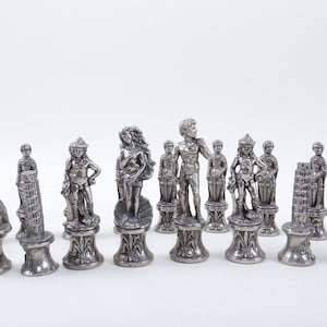 Italian Arabesque Metal Staunton Chess Set by Italfama