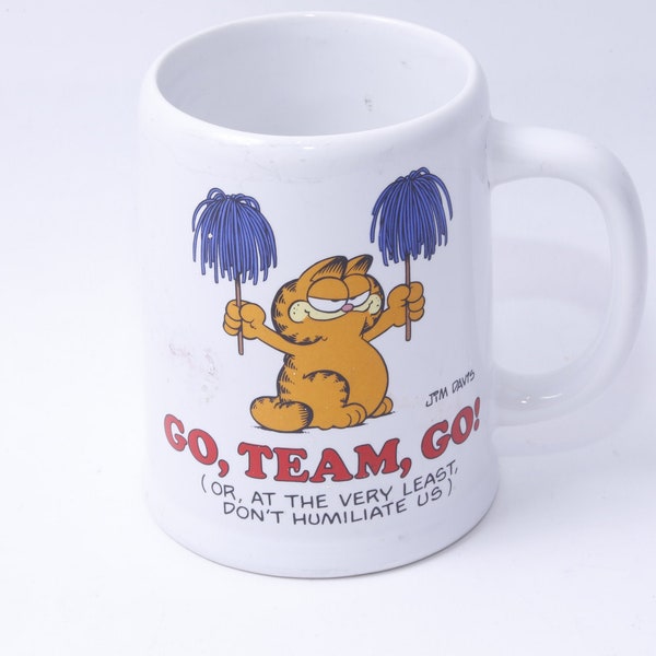 Garfield, Cat, Cheerleader, Go Team Go, Jim Davis, 1978, UFS, Enesco, Coffee Cup, Message Mug, Novelty Cup, Ceramic, Tea Cup ~ 20-01-575 AA