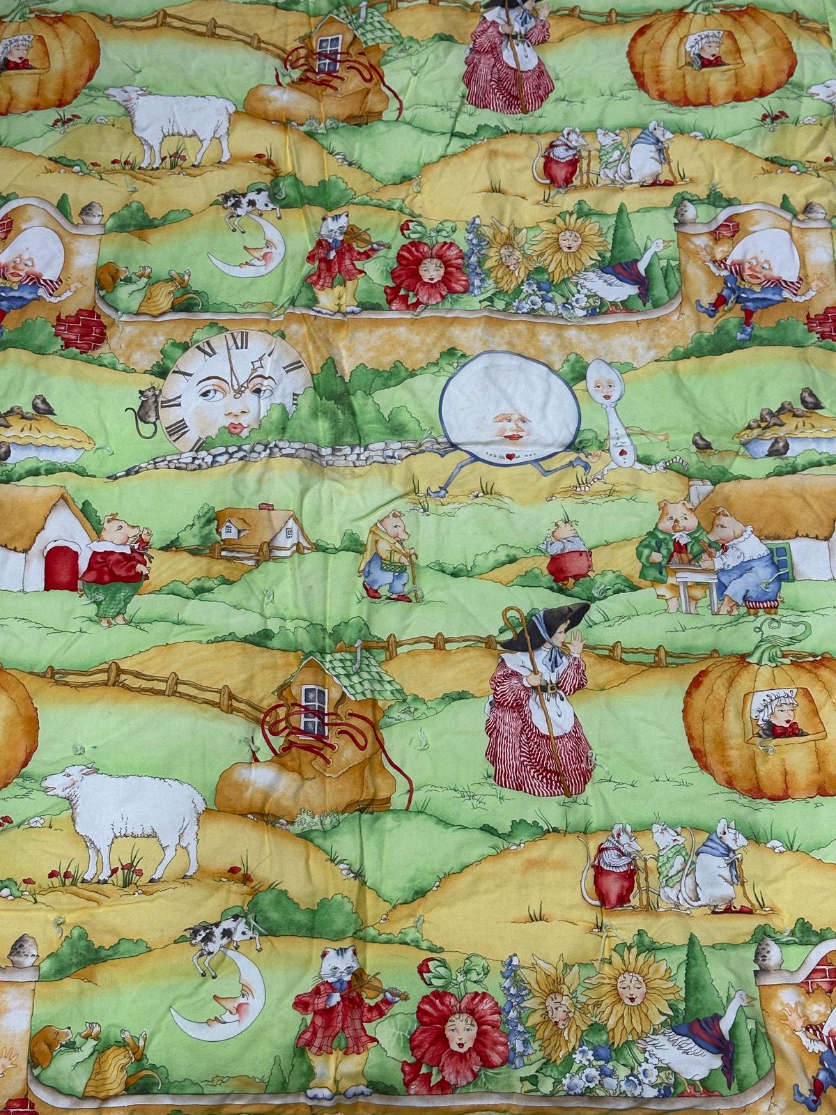 子守唄キルト、ヴィンテージ、ベビーブランケット、グリーン、保育園