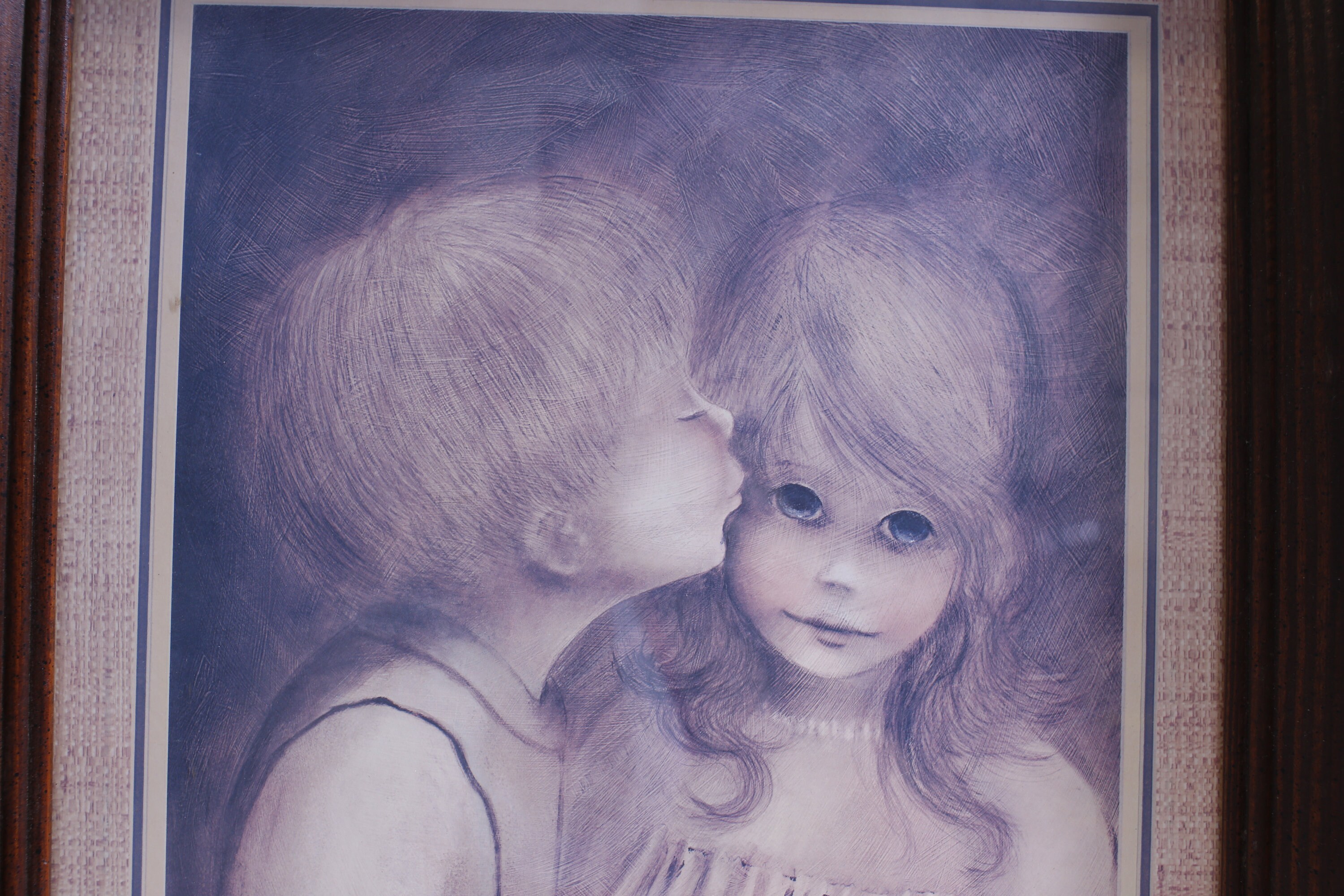 Margaret Keane, A Little Kiss, Boy Kissing Girl, Picture, Framed 