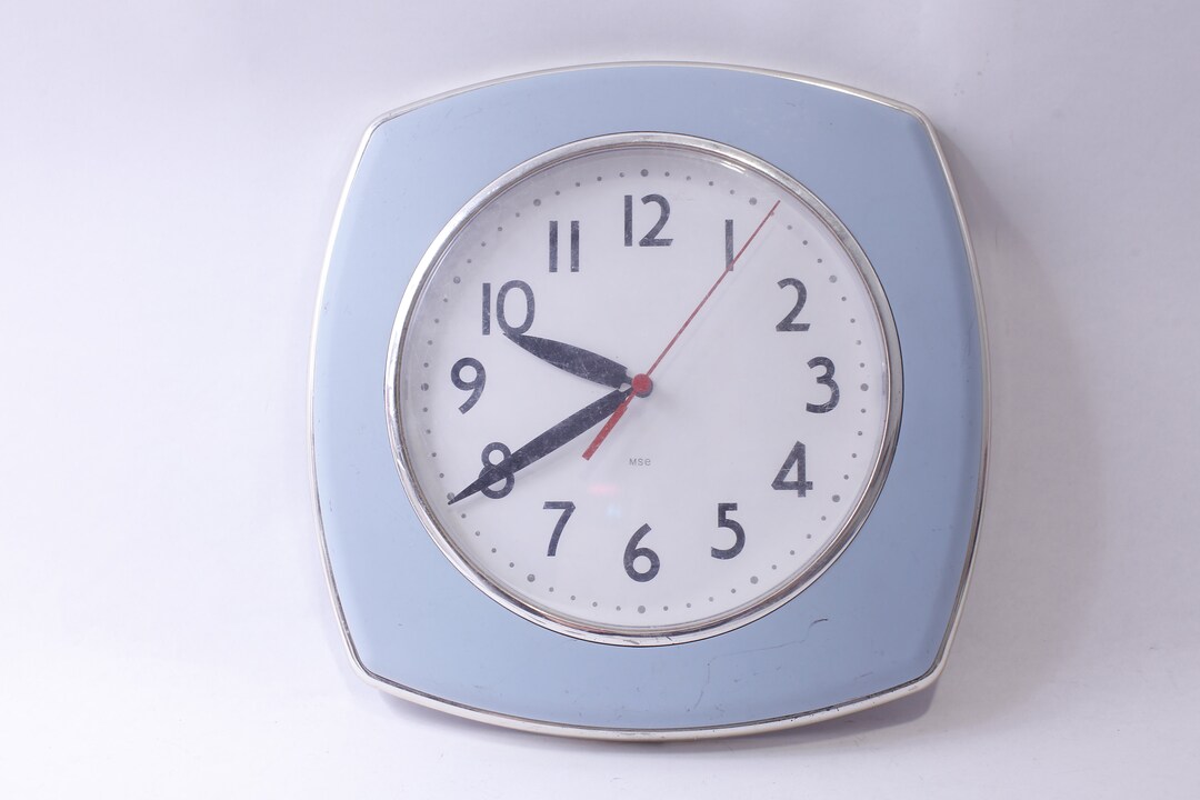 Blue-white Wall Clock, 1960s Diner Style MSE, Arabic Numerals, 1990s 10 ...