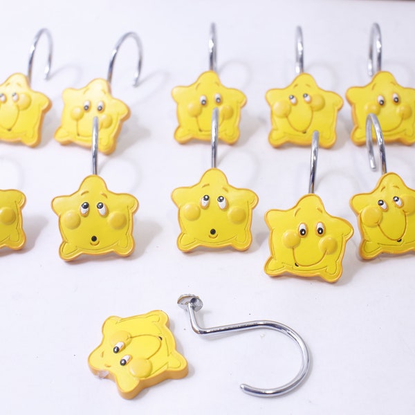 Care Bears Yellow Stars Shower Shower Curtain Hooks, Set of 11, Funny Faces, Shower Curtain Rings, Bathroom Decor, Design, ~ 240318-WH 871