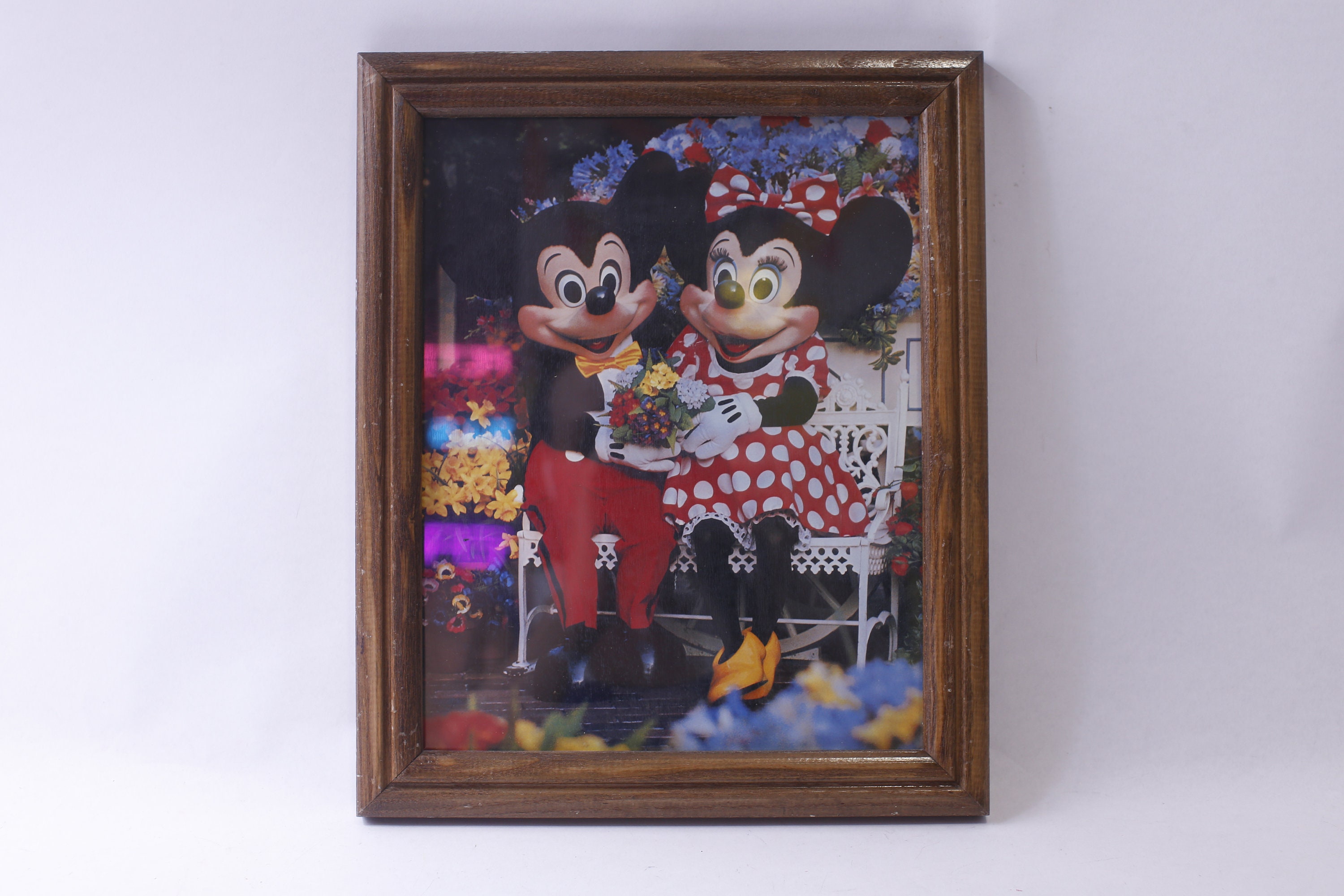 Disney, Mickey & Minnie Mouse Holding Flowers, Framed Picture