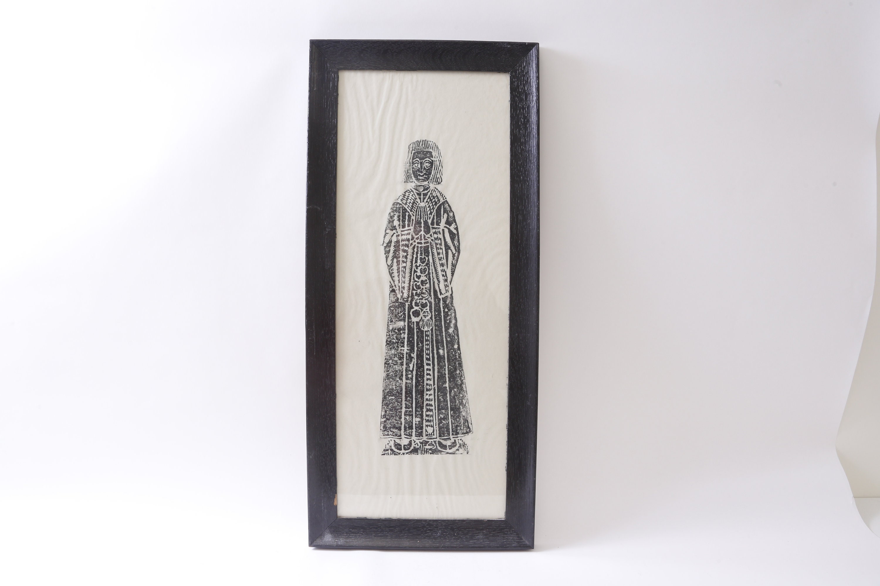 Woman Brass Rubbing Painting Framed Black and White