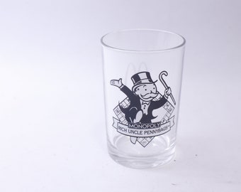 McDonald&#39;s, Monopoly, Water Glass, Rich Uncle Pennybags, Clear, Transparent, 5 inches, Drinkware, Collectible, ~  240814-SHC SHC-046