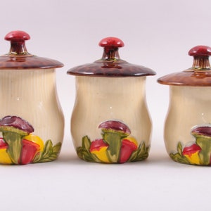 Mushroom Jars, Ceramic, Cookie Jars, Toadstool, Awesome, Set of Three, 1970&#39;s, Kitchen, Food Storage, Interior, Decor, Vintage, ~ 20-01-139