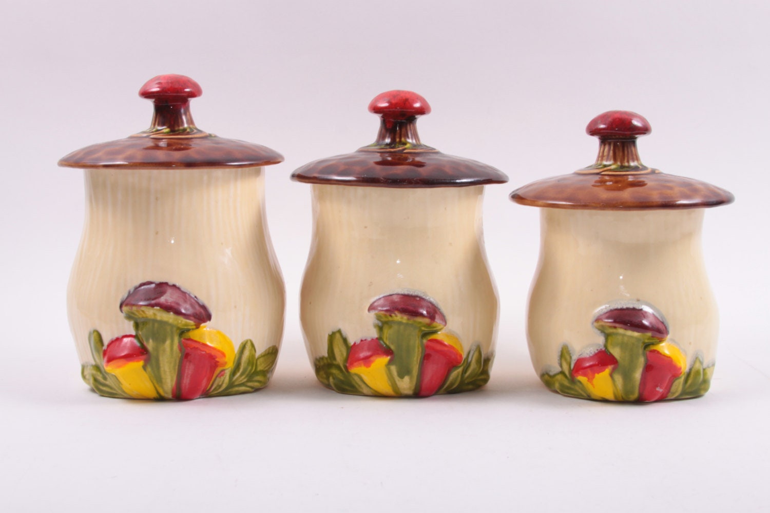 Mushroom Jars Ceramic Cookie Jars Toadstool Awesome Set Etsy