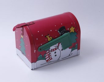 Christmas, Snowmen, Mailbox, Metal, Red, 5", Home, Interior, Holiday, Decor, Vintage, ~20-01-379