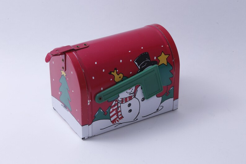 Christmas, Snowmen, Mailbox, Metal, Red, 5, Home, Interior, Holiday, Decor, Vintage, 20-01-379 image 1