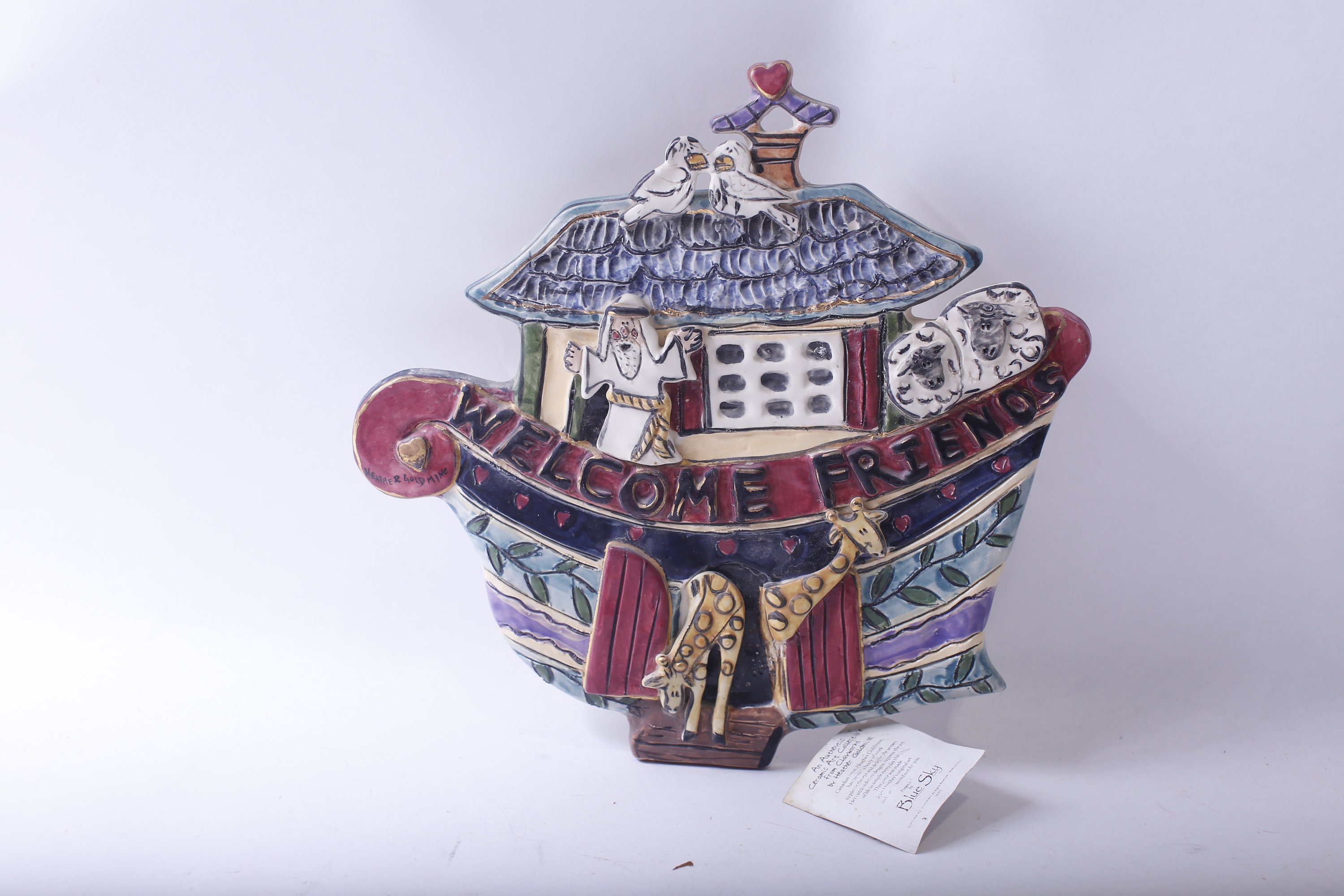 Welcome Friends, Noah's Ark, Wall Hanging, Clayworks by Heather