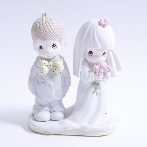 Precious Moments, Wedding Couple, Bride and Groom, Figurine, Adorable, Cute, 4", Cake Topper, Art, Decor, Display, Vintage, ~ WH-016 541