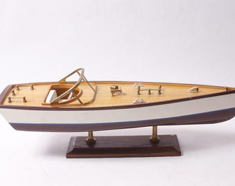 Model Speed Boat Wooden and Metal 16" Collectible Displayable FLAWS ~ 260302-WH 1022