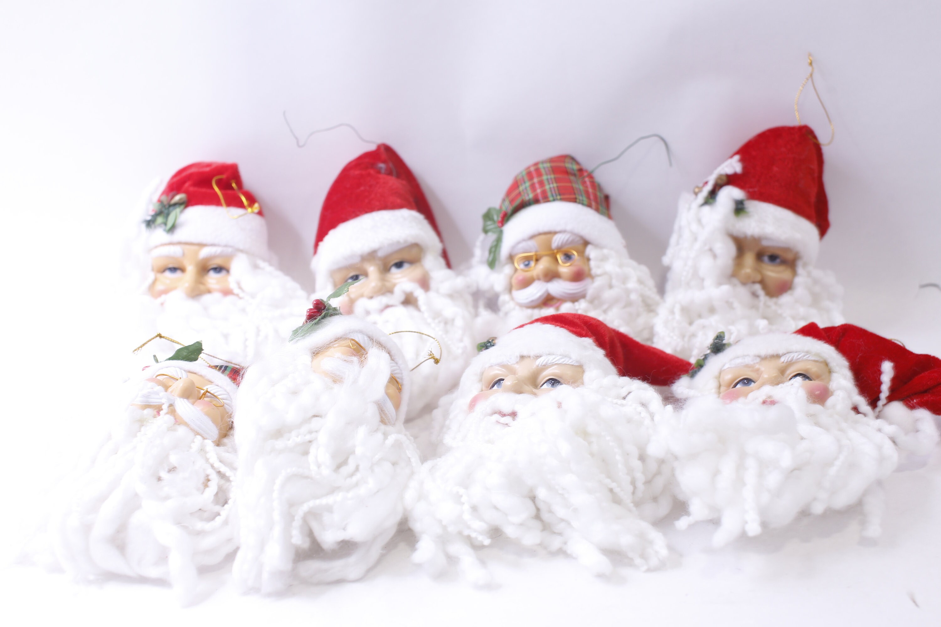 サンタクロースの頭、クリスマスオーナメント、8個セット、吊り下げ