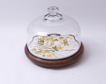 Cheese Dome, Goodwood, Wooden, Serving Tray, Glass Dome, Cheese, Platter, Floral, Kitchen, Dining, Serving, Collectible, ~ 20-01-456
