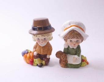 Vintage Napcoware Japan Pilgrim Boy & Girl Chalk Figurines Pair