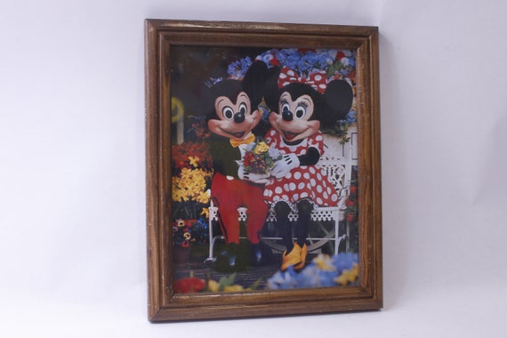 Disney, Mickey & Minnie Mouse Holding Flowers, Framed Picture