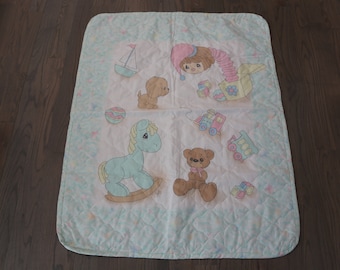 Precious Moments Bear, Toys, Baby Blanket, Crib Quilt, 34.5 x 44" Kids Room, Bedroom, Fabric Crib Interior Decor Craft, Vintage,~ 20-29-1015