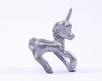 Unicorn, Horse, Standing, Little, Pewter, Figurine, Animal, Statuette, Vintage, ~ 20-01-06