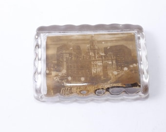 Ayuntamiento de Detroit por la noche, Michigan, pisapapeles con marco de cristal, estilo vintage, hogar, interiorismo, decoración, colección, accesorio para fotos ~ 20-01-889