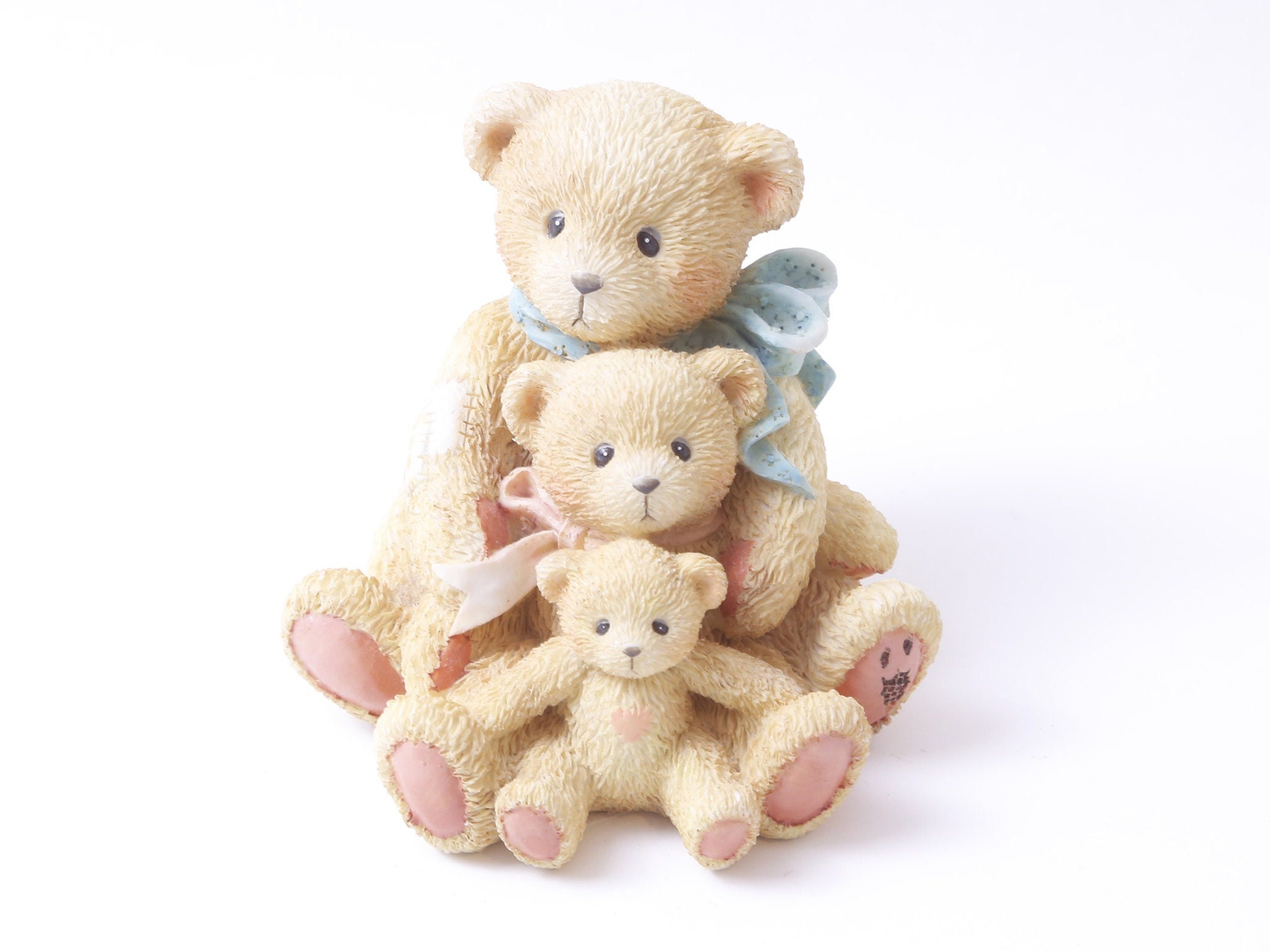Cherished Teddies Three Teddy Bears, Mother with Kids, Animals, Ceramic Figurine 3" Tall Painted Tabletop, Decoration, Vintage, ~ 20-34-1193