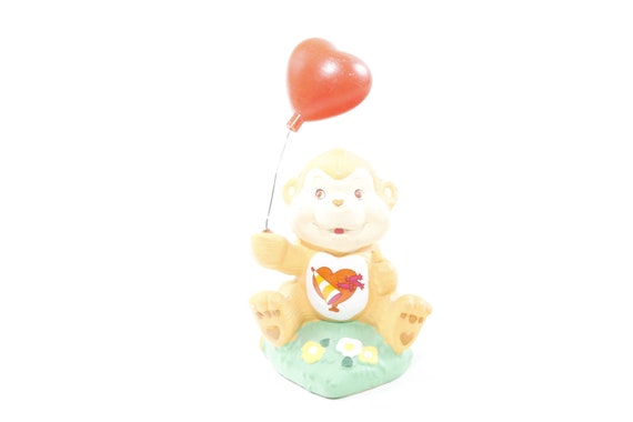 Vintage Care Bears Playful Heart Monkey Ceramic Figure Yellow